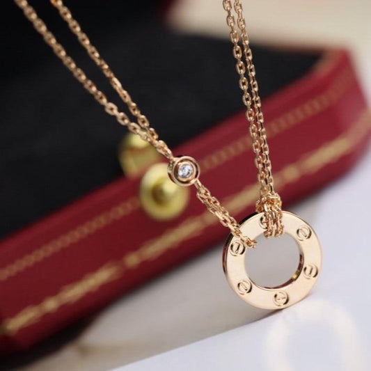 [Dawnora Jewelry]LOVE NECKLACE ADJUSTABLE ROSE GOLD 2 DIAMOND