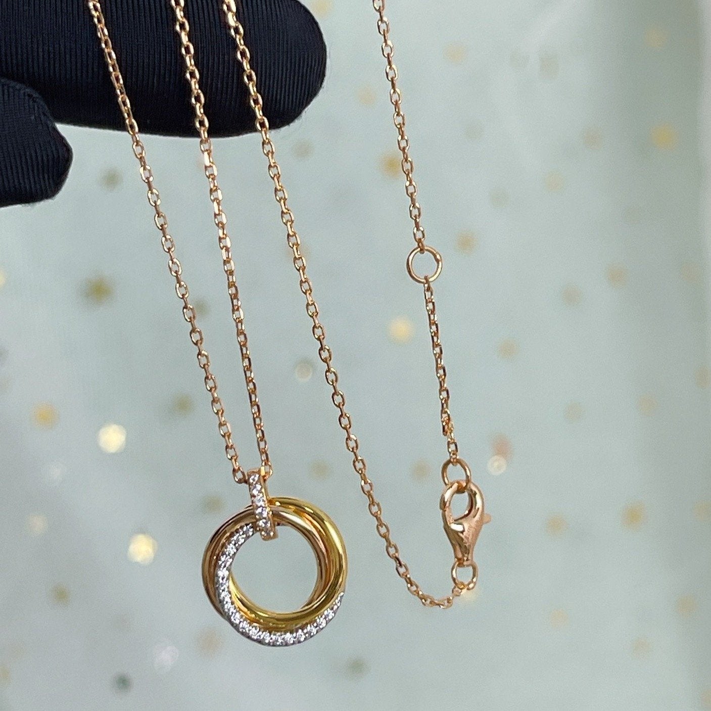 [Dawnora Jewelry]TRINITY NECKLACE SILVER GOLD PINK GOLD DIAMONDS