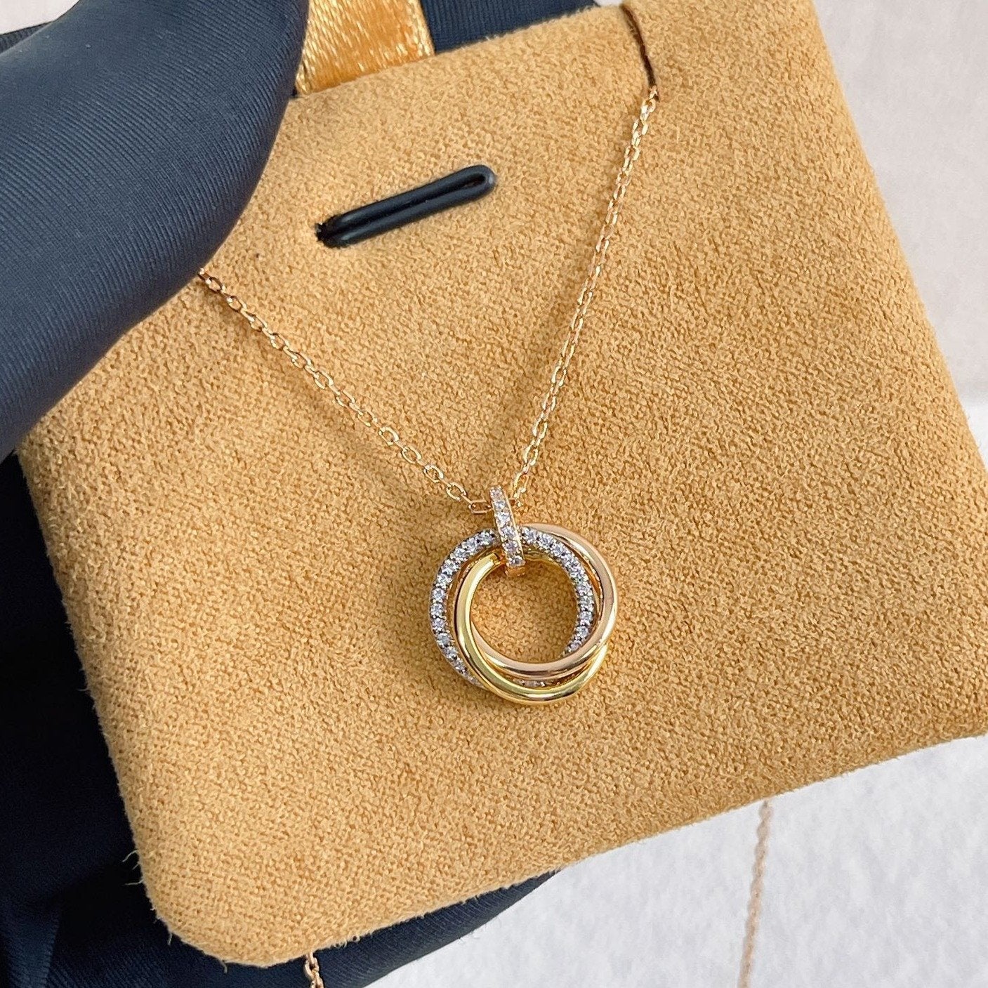 [Dawnora Jewelry]TRINITY NECKLACE SILVER GOLD PINK GOLD DIAMONDS
