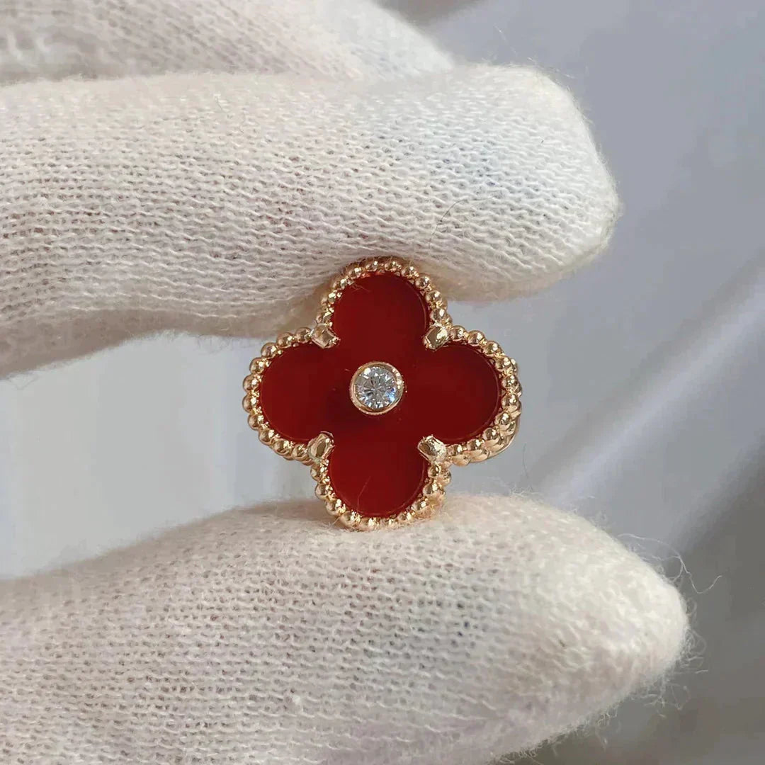 [Dawnora Jewelry]CLOVER MEDIUM 1 MOTIFS CARNELIAN  DIAMOND earrings