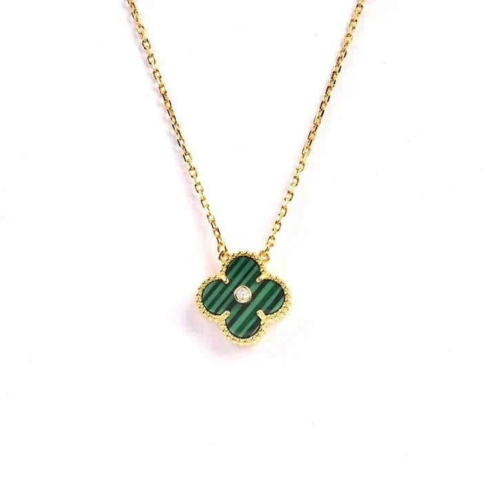 [Dawnora Jewelry]CLOVER 15MM DIAMOND TURQUOISE NECKLACE