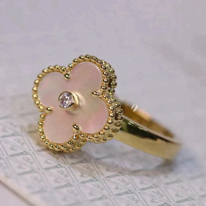 [Dawnora Jewelry]CLOVER PINK MOP RING GOLD DIAMOND