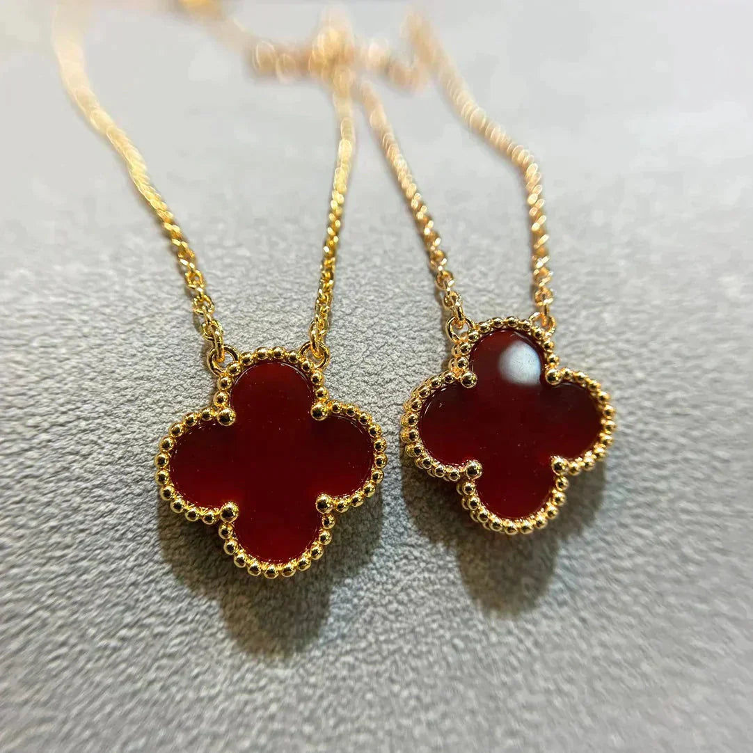 [Dawnora Jewelry]CLOVER 15MM CARNELIAN SINGLE FLOWER NECKLACE