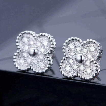 [Dawnora Jewelry]CLOVER 1 MOTIFS DIAMOND STUD EARRINGS SILVER