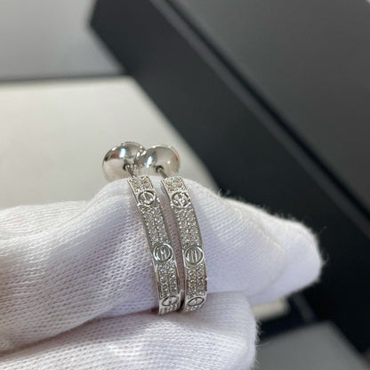 [Dawnora Jewelry]LOVE DIAMOND SILVER HOOP EARRINGS