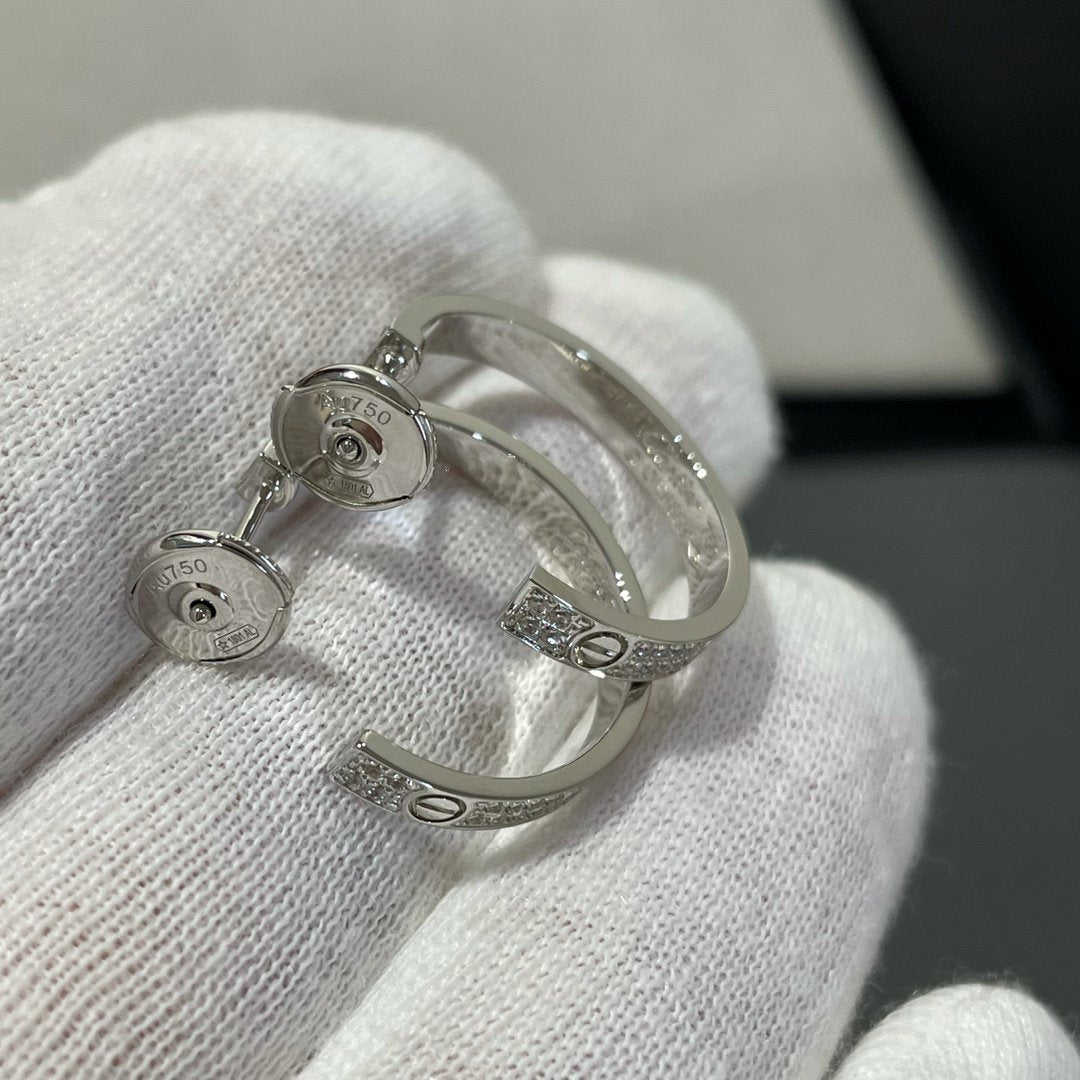 [Dawnora Jewelry]LOVE DIAMOND SILVER HOOP EARRINGS