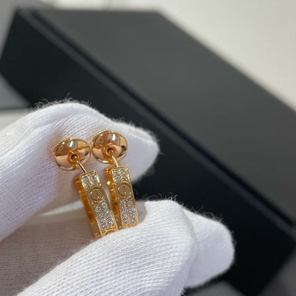 [Dawnora Jewelry]LOVE DIAMOND PINK GOLD HOOP EARRINGS