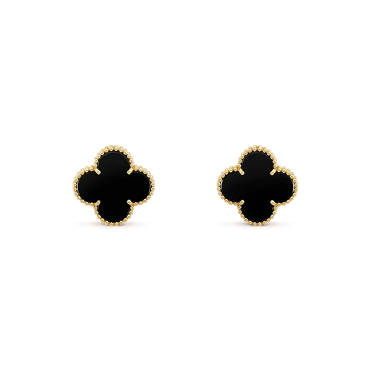 [Dawnora Jewelry]CLOVER MEDIUM 1 MOTIFS  ONYX STUD EARRINGS