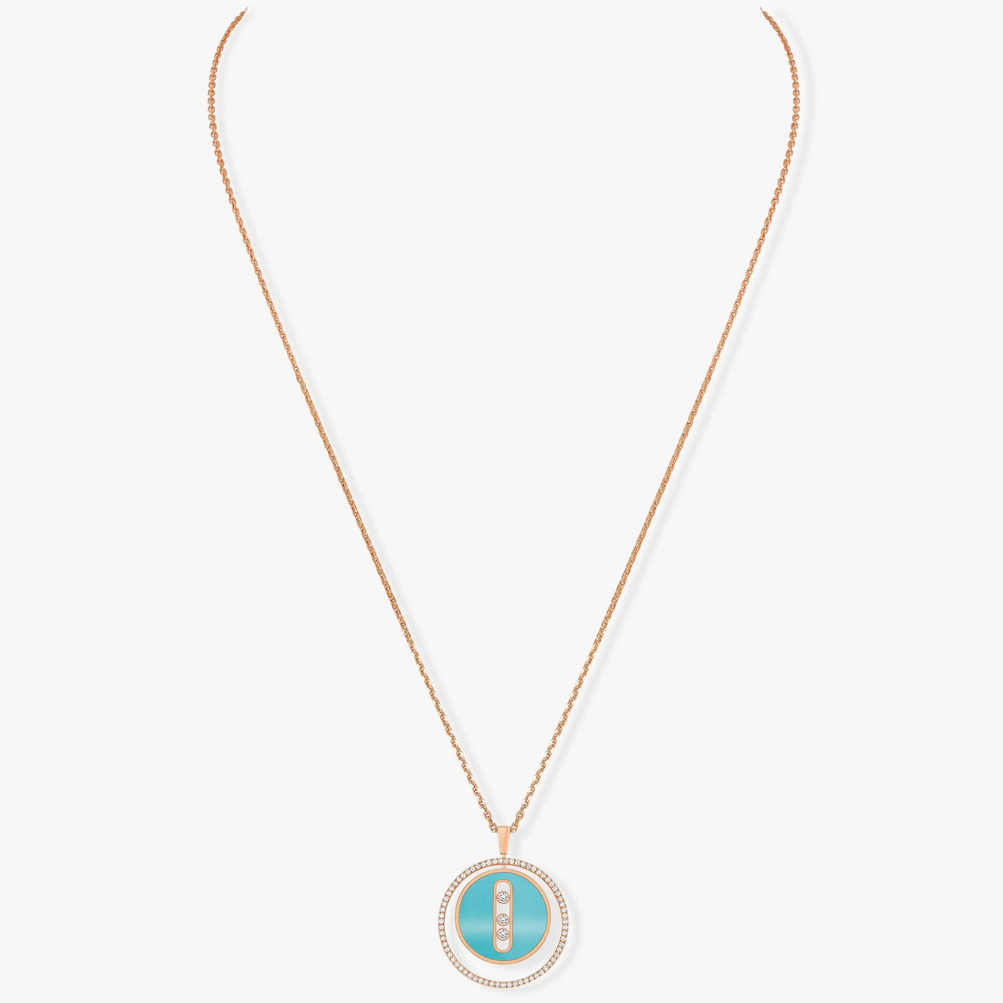 [Dawnora Jewelry]LUCKY MOVE 3 DIAMONDS TURQUOISE PINK GOLD DIAMOND NECKLACE