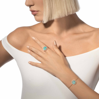 [Dawnora Jewelry]LUCKY MOVE TURQUOISE PINK GOLD DIAMOND BRACELET