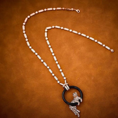 [Dawnora Jewelry jewelrys]NEW BLACK CIRCLE PANTHER FULL DIAMOND NECKLACE