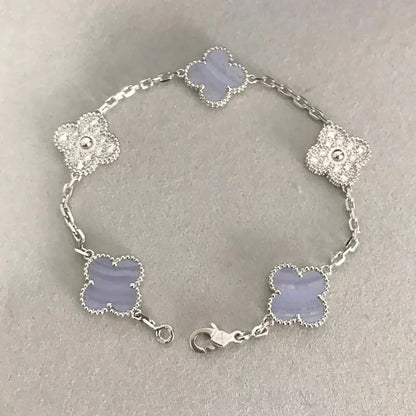 [Dawnora Jewelry] CLOVER 5 MOTIF PURPLE CHALCEDONY BRACELET COLLECTION