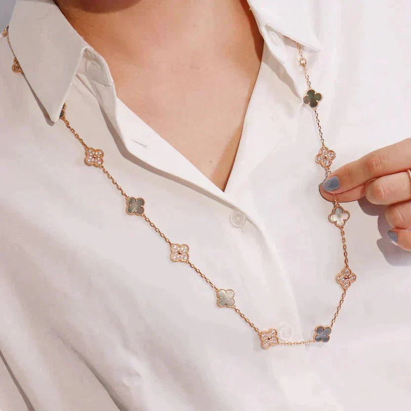 [Dawnora Jewelry]CLOVER 20 MOTIFS DARK MOP DIAMOND  NECKLACE