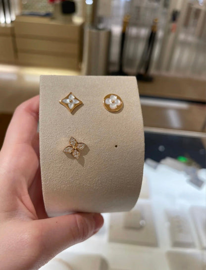 [Dawnora Jewelry]STAR BLOSSOM STUD EARRINGS PINK GOLD DIAMONDS
