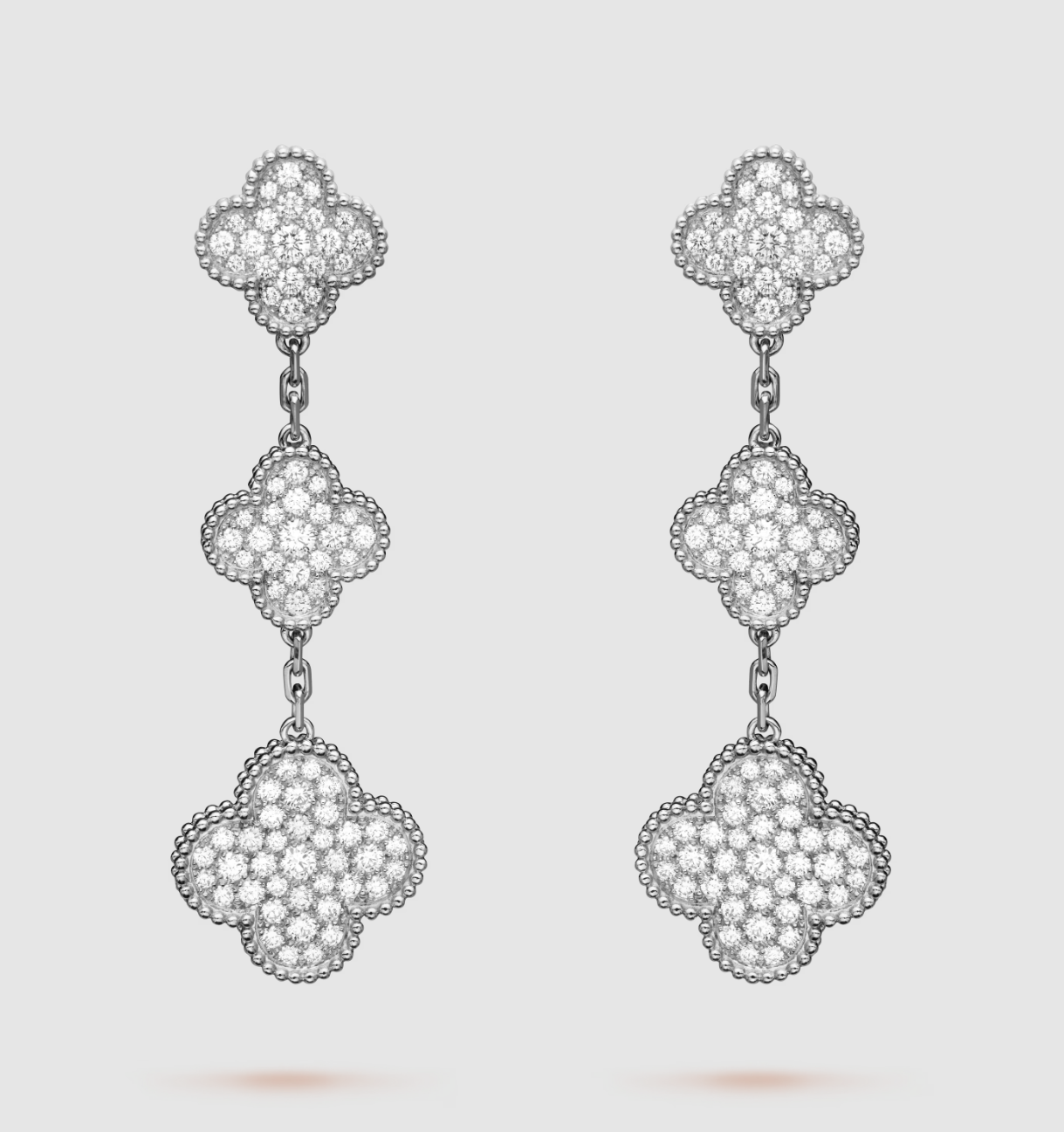 [Dawnora Jewelry]CLOVER 3 MOTIF DIAMOND SILVER DROP EARRINGS