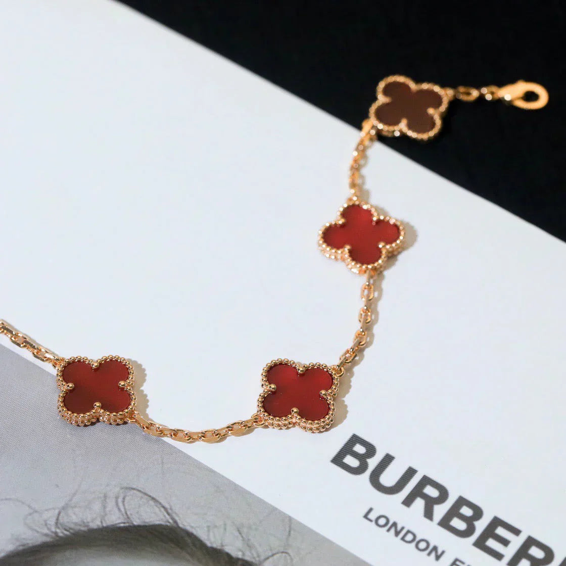 [Dawnora Jewelry] CLOVER 5 MOTIF RED CORNELIAN BRACELET COLLECTION