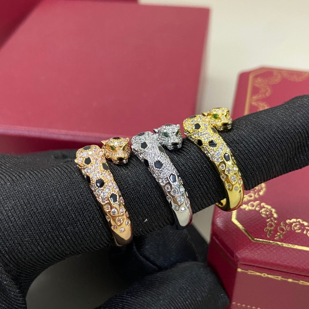 [Dawnora Jewelry]FULL DIAMOND DOUBLE LEOPARD HEAD RING