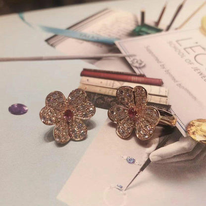 [Dawnora Jewelry]FRIVOLE PINK GOLD FLOWER DIAMOND EARRINGS