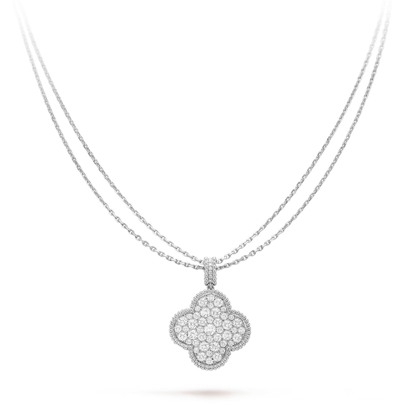 [Dawnora Jewelry]CLOVER 25MM SILVER FULL DIAMOND BIG CLOVER NECKLACE