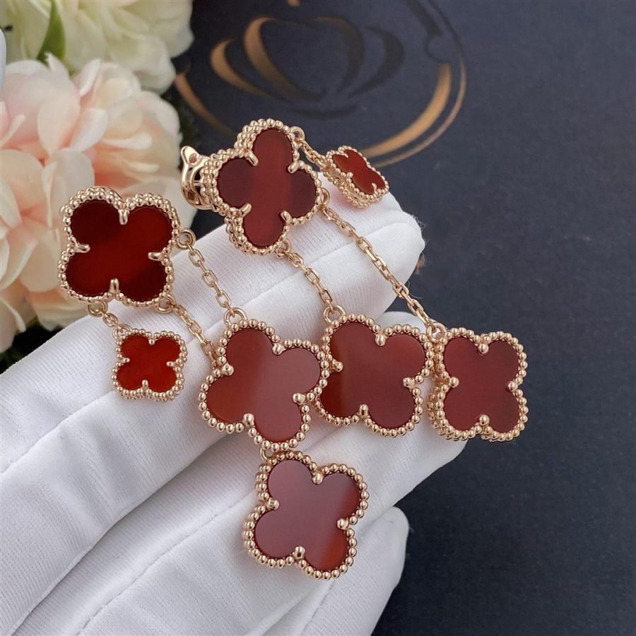 [Dawnora Jewelry]CLOVER EARRINGS CARNELIAN 4 MOTIFS PINK GOLD
