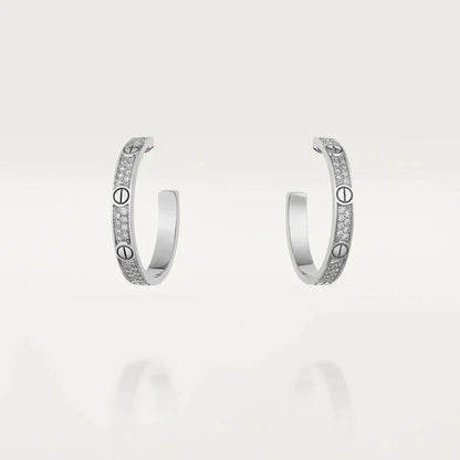 [Dawnora Jewelry]LOVE DIAMOND SILVER HOOP EARRINGS