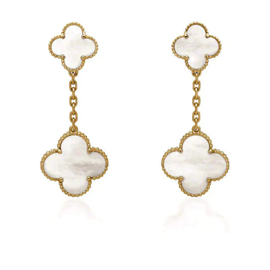 [Dawnora Jewelry]CLOVER 2 MOTIF WHITE MOP EARRINGS