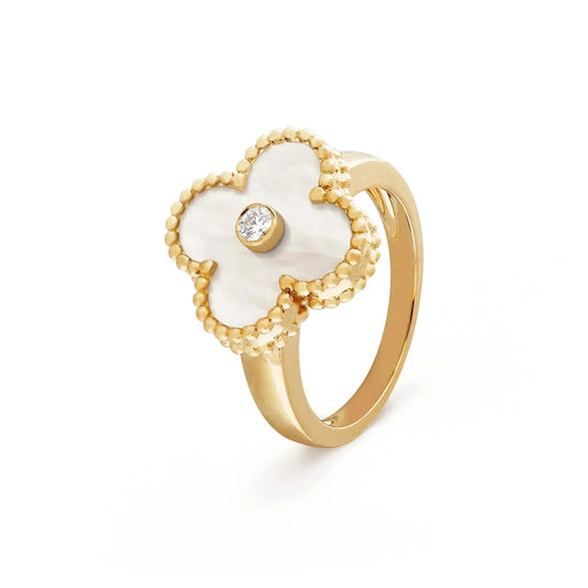 [Dawnora Jewelry]CLOVER PINK MOP RING GOLD DIAMOND